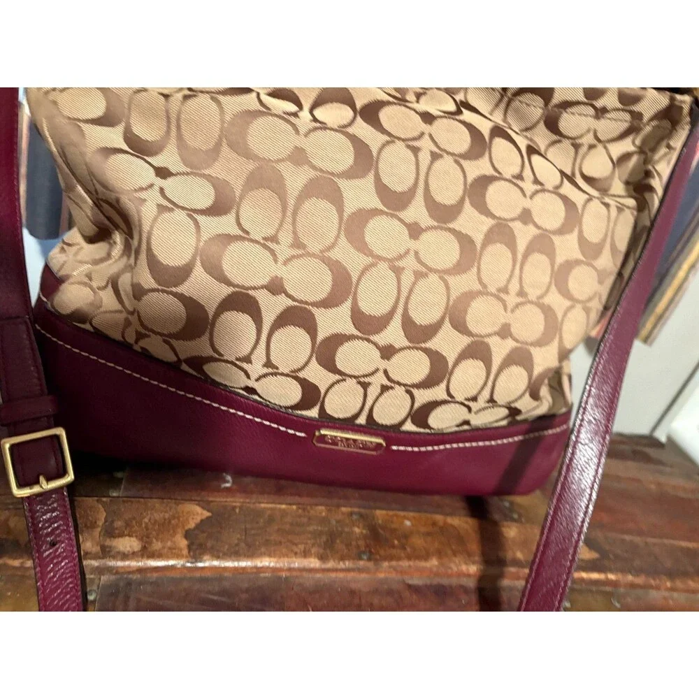 Coach F23279 Park Signature Hobo Burgundy Tote Crossbody Bag